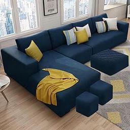 FURNY Minta 8 Seater Fabric LHS L Shape Sectional Sofa Set (Blue)-picture-26