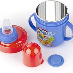 Zerya Hippo Stainless Steel Baby Spout Sipper Cup for Kids/Toddler with Soft Silicone 250 ML (Blue)-55