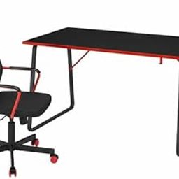 MARIAS KOMMERCE Gaming Desk and Chair Set, Black with Red Accents, Mesh Office Chair with Adjustable Height, Computer Table with Metal Frame-picture-10