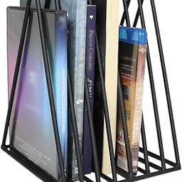 INDIDECOR 567853 Table Top Metal Triangle Magazine Holder, Vinyl Holder, 7' Grid Shelf - Black-image-90
