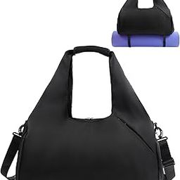 Gym Bag for Women with Shoe Compartment Yoga Mat Bag with Wet Pocket and Water Bottle Holder Weekender Bag with Shoulder Strap, Black-image-35