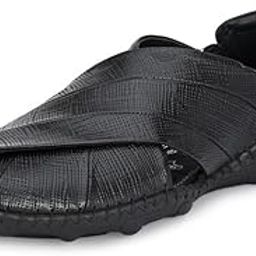 Men's Black Leather Slip-On Casual Sandals-picture-44