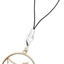 Flying Crane Phone Charm, Gold-Tone Circle Pendant with White Bird and Blue Wave Design-20
