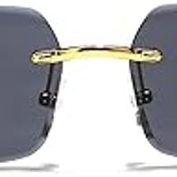 DIAMOND CUT RImless UV400 Protection Sunglasses For Men Women Rectangle Black Sun Glasses Goggles for driving photoshoot outdoor activities-image-74
