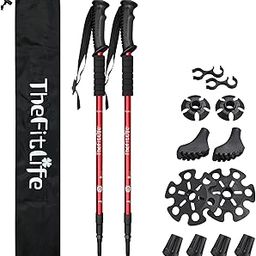 Life Fit Nordic Walking mountaineering Anti Shock Hiking Trekking Walking Trail Poles 2-pack Folding Collapsible Alpenstocks ultralight for travel mountaineering Red-image-29