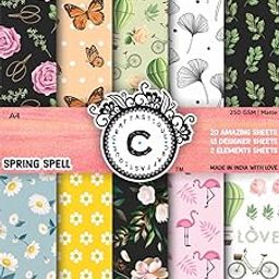 Spring Spell Scrapbooking Pattern Paper Pack (20 Sheets | 250 GSM) - A4 | Decorative Pattern Paper for Art and Craft DIY Greeting Card Paper Texture Sheets Scrapbook Sheets-29