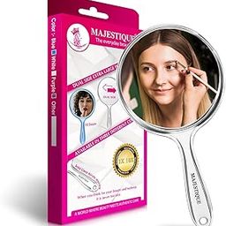 MAJESTIQUE Plastic Dual Side Extra Large Handheld Mirror, 1X/ 10X Round Magnifying Compact Mirror Perfect For Shaving, Makeup, Tweezing Or Shaping Eyebrows, Contact Lens - Color May Vary, Wall-1