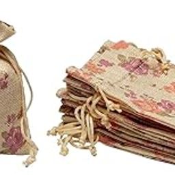 LifeKrafts Linen Jute Pouches | Purple Floral | 15x20cm Pack of 100 | Adjustable Drawstring Bags for Weddings, Return Gifts, Parties, Jewellery, Storage, Crafts, Favors, Hampers-image-48