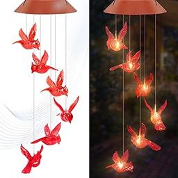 Cardinal Solar Wind Chimes for Outside - AIONASA Color Changing LED Outdoor Solar Lights Waterproof Windchimes, Mobile Hanging Gifts for Mom Grandma Women, Home Garden Patio Yard Porch Decoration-image-6