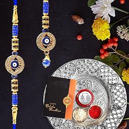 Oblivion Pooja Thali Gift Set for Brother – Silver Color Pooja Coin and Greeting Card, 1 Stylish and 1 Lumba Rakhi for Bhai and Bhabhi, Traditional Raksha Bandhan Festival Gift Kit 2025-image-83