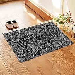 Kuber Industries (16x24 Inch) Anti-Slip Welcome Print Grass Door Mats for Home| Durable Main Entrance Footmats for Bathroom, Living Room & Office | Grass Cut - Grey-16