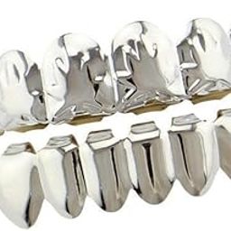 ATORSE 4x18K Golden Plated Maple Leaf Grills Top & Bottom Teeth Grill Caps Silver-picture-0