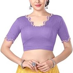 Stay On Trend: Latest Fashion Readymade Blouses for Women,Scallop Style Cut-Out Neckline and Elbow Sleeves Adorned with Swarovski and Beads Embedded All Over The Blouse.-image-99