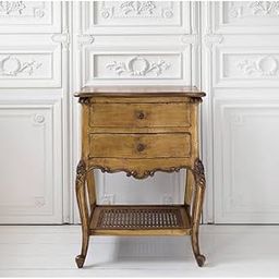 Vintage French Provincial Nightstand – 2 Drawer Wooden Bedside Table with Cane Shelf, Distressed Finish, Elegant Carved Legs – Rustic Accent Furniture for Bedroom or Living Room-image-31