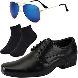 l Men Black Lace Formal Shoes with Black Socks & Blue Gold Avter-image-2
