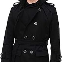 Ubersweet® Imported Men Button-tab Epaulets Slim Fit Double Breasted Belted Worsted Coat-image-12