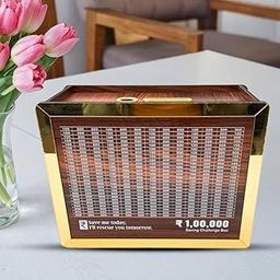 Gojeeva Kraft Wooden Money Bank for Kids & Adults – Eco-Friendly Piggy Bank, Gift for Boys, Girls, Home & Office Décor, Best Return Gift, Birthday Present (Brown, Gold)-image-95