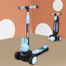 R for Rabbit Road Runner Bunny Kids Scooter, 3 Level Adjustable Height, Smart Fold & PU LED Wheels Kick Scooter with Brake for 3+ Years Kids, Weight Capacity Upto 75kgs (Black Blue)-8