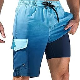 Mens Swim Trunks with Compression Liner Quick-Dry 10" Stretch Beach Shorts-image-15