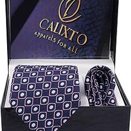 Men’s Geometric Pattern Tie Set – Navy Blue Necktie & Matching Pocket Square in Gift Box – Formal Wear Set for Weddings, Business & Gifting-picture-18