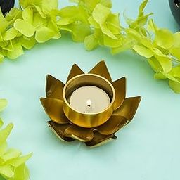 OGGN Elegant Lotus Golden Flower Tea Light Holder - Handmade Stainless Steel Metal Candle Holder for Diwali and Home Decoration (Gold)-image-68