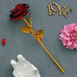 eCraftIndia Golden Red Rose Flower Showpiece | Rose Day Valentine Gift for Girlfriend Boyfriend Husband Wife Her Him | Valentine Day Decoration Items-10