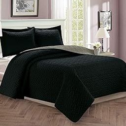 Elegant Comfort Luxury 3-Piece Bedspread Coverlet Majestic Design Quilted Set with Shams All Season Heavy Weight-Hypoallergenic-Wrinkle & Fade Resistant, Full/Queen, Black/Gray-image-28