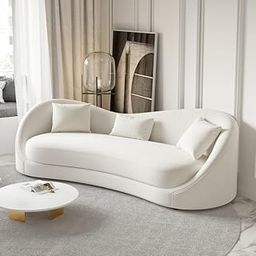 WASKOW ART HUB Curved 3 Seater Sofa Pillows Included Lazy Couch and chesterfiled Chaise Lounge Sofa/Velvet Chaise Loung for Bedroom/Living Room/Office (White)-image-80