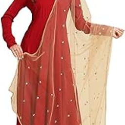 Women's Sequin Embroidered Gold Net Dupatta-image-1