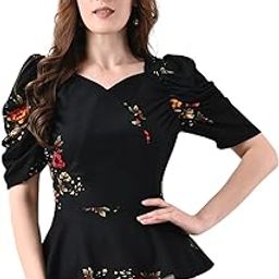 Women's Peplum Top with Ruched Sleeves | Sweetheart Neck Stylish Semi-Formal Top-image-3