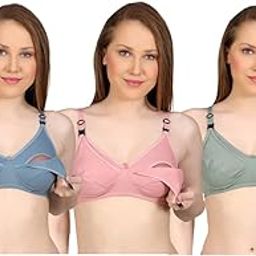 Women's Cotton Non Padded Non-Wired Maternity Nursing Mother Bra Combo Pack of 3AG-English Mother-image-95