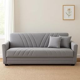 furniturecraft-Windsor 3 Seater Sofa Set| Premium Velvet Fabric | 3 Seater Sofa Set for Bedroom Hall Living Room | Festival Gift (Light Grey, 3Seater)-image-54