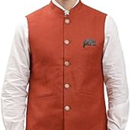 Men 100% Cotton Printed Rust Nehru Jacket-image-27