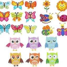 MATSON 21Pcs 5D Diamond Painting Stickers Kits for Kids Creatiee DIY Art Craft Animal Butterfly Painting with Diamonds Diamonds by Numbers Art Craft Cute Owl Butterfly Bee Flower-image-90