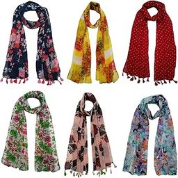 Women's Printed Trendy Stoles, Free Size(Multicolour, F098) - Pack of 6-image-65