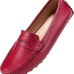 Women's Red Leather Driving Moccasins Penny Loafers Comfort Slip on Shoes Size 8 BES-2207HON080-image-45