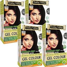 INDUS VALLEY Damage Free Natural Gel Hair Colour for Women | Ammonia & PPD Free Organic Hair Colour with 100% Grey Coverage, Long Lasting Conditioning Hair Color | Black 1.00 - Pack of 4-13