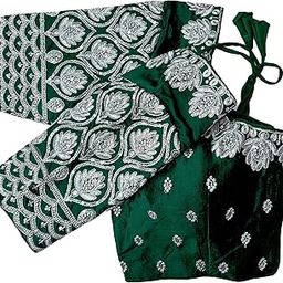 Women's Silk Silver Embroidery Sequins Coding Work Readymade Saree Blouse-image-63