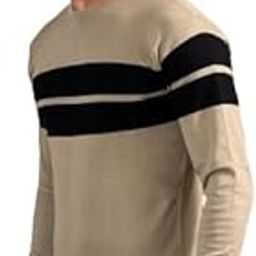 Men's Cotton Sweaters Multicolour (Medium, Black & Light Fawn)-image-55