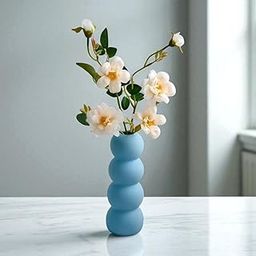 NORTIVIA Modern Bubble Design Ceramic Vase – Matte Sky Blue Flower Vase for Living Room & Dining Table Decoration-image-9