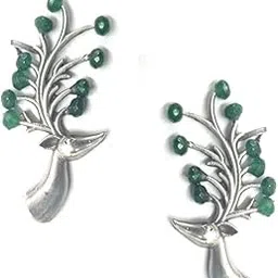 dulcett Ear Cuffs Earrings For Women & Girls| Fish Stylish & Unique Boho Style Ear Cuffs|Silver Replica Brass Ear Cuffs |Unique Handmade Stag Green Stone Ear cuff Earrings-picture-22