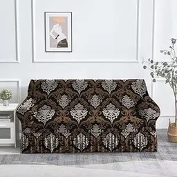 FASSCETE Sofa Cover 3 Seater, Stretchable 3 Seater Sofa Cover, Universal Fit Elastic Sofa Slipcover for Living Room Triple Seater Protective Couch Case with Frill (185 x 230 Cm) (Ambi-Brown)-image-7