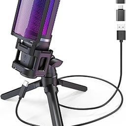 zealsound USB Microphone for PC/Phone,RGB Microphone Mic With Tripod Stand,Quick Mute,Gain Control,Asmr,Cardioid Microphone for Youtube/Streaming/Podcasting/Recording,Pop Filter Mic for Laptop/PS4/PS5-16