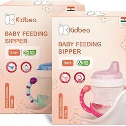 Kidbea® Baby Feeding Sipper Cup Bottle | 200ml Wide Neck, Soft Silicone Spout, Anti-Spill, Dual Grip Handles & BPA Free | Pack of 2 (Blue & Pink)-13