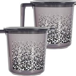 Kuber Industries Tinted Print Multiuses Lightweight, Unbreakable Plastic Bathroom Mug 1.5 Litre Pack of 2 (Black)-46KM0236-10