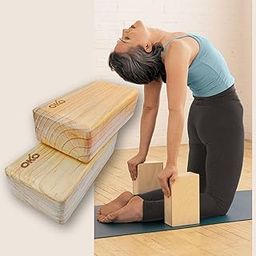 OKO Wooden Yoga Block, Pure Pine Wood Handstand Block, Support Brick to Deepen Poses, Improve Strength and Flexibility, Great for Yoga, Workout, Fitness & Gym - Brown | Pack Of - 2 |-0