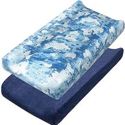 HonestBaby 2-Piece Organic Cotton Printed & Terry Changing Pad Cover Set , Watercolor World, One Size-5