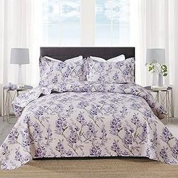 Purple White Floral Quilt Twin Size Lightweight Flower Leaves Bedspread Rustic Botanical Bedding Garden Plants Blossom Coverlet Set Cabin Home Decor-image-53