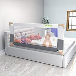 BAYBEE Baby Bed Rail Guard for Baby Safety with 28 Height Adjustable, Portable Bed Side Protector for Babies Falling | Foldable Single Beds Railing for Toddler (1 Side, Grey/White, 200x80cm)-2
