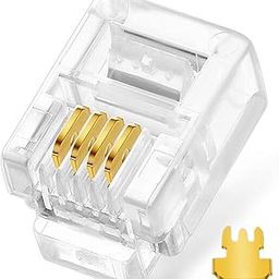 FEDUS 100 Pack Telephone Plug 4 Pin RJ11 6P4C Modular Plug Telephone Phone Connector Crystal Head Plug Network Connector (6/4, Telephone Cord Connector Adapter Crimp) Four-core Cable RJ 11 Plug-19